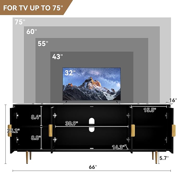 ARTPOWER TV Stand with Storage, Under TV Cabinet with Glass Door, TV Console - Image 2
