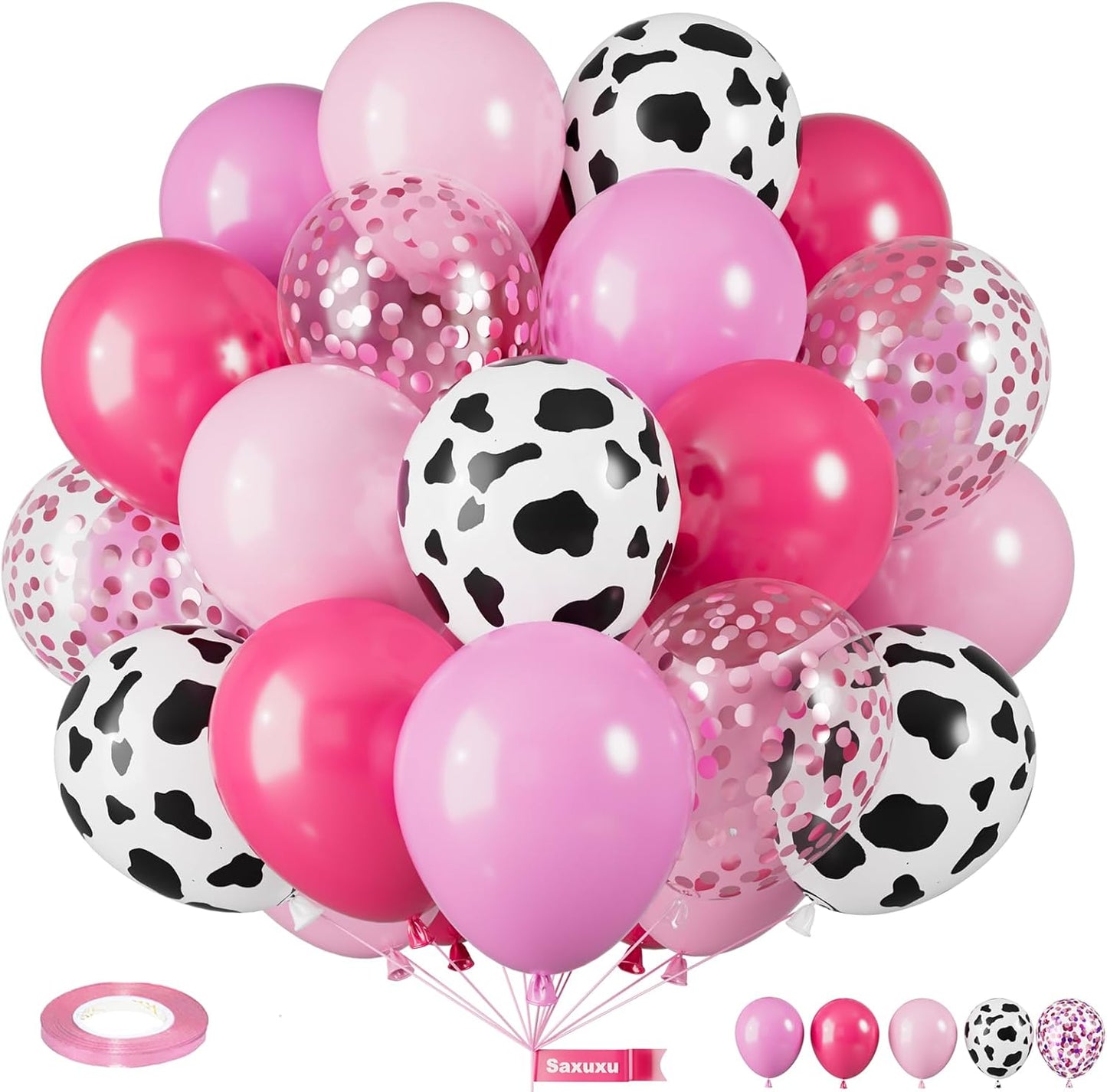 Pink Cow Balloons, 12 Inch Pink Cow Print Balloons, Pastel Hot Pinks Cows Pattern Helium Balloon Confetti Latex Balloon for Girl Farm Birthday Baby Shower Rodeo Party Decorations