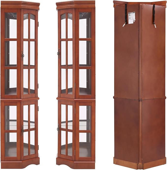 Corner Curio Cabinet with Lighting System, Adjustable Tempered Glass Shelves - Image 4