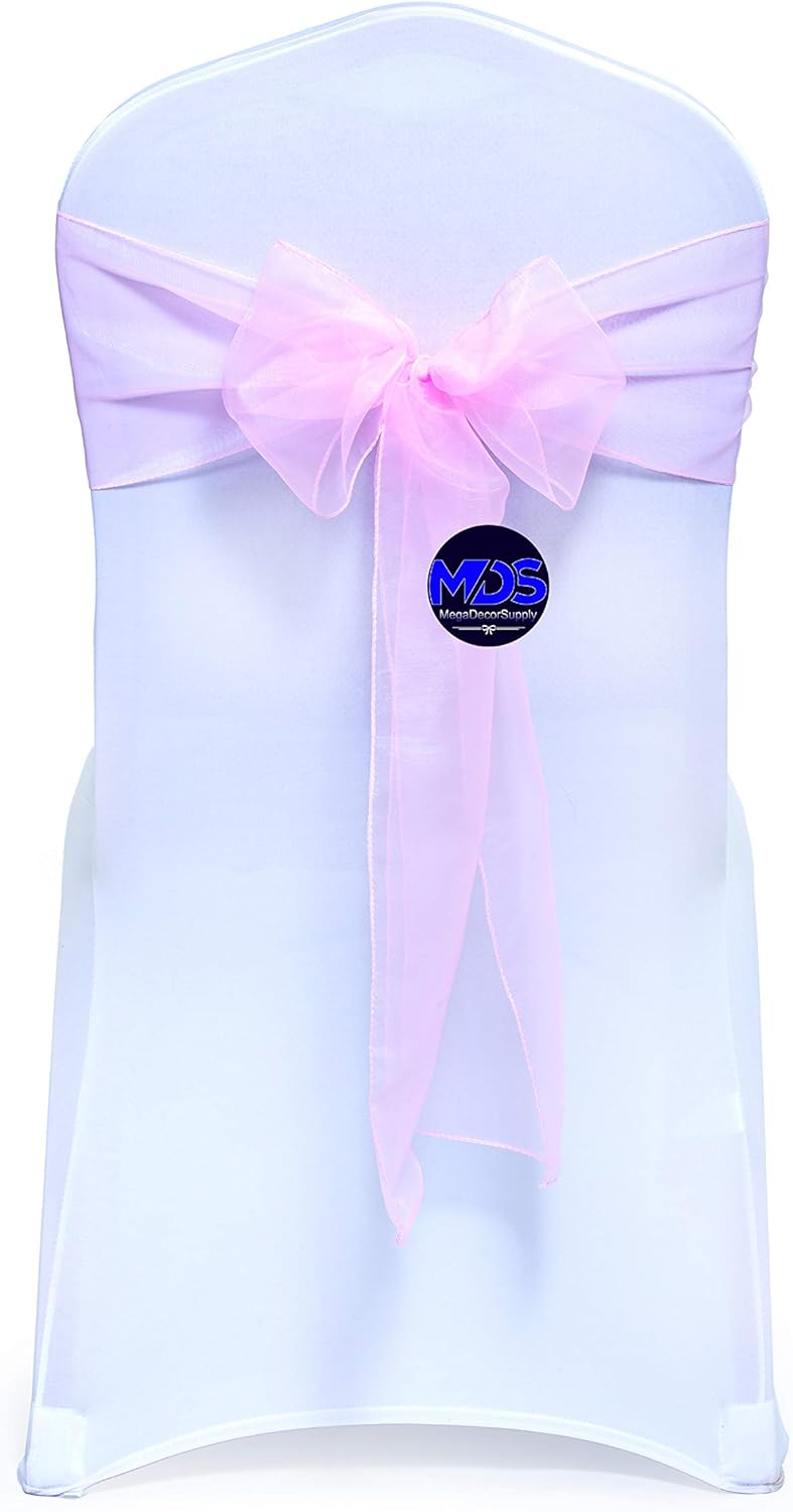 MDS Pack of 200 PCS Organza Chair Sashes Wider Dining Chair Bows Ribbon Tie Back for Wedding Party Birthday Bridal Shower Reception Event Banquet Home Chair Cover Decoration - Pink