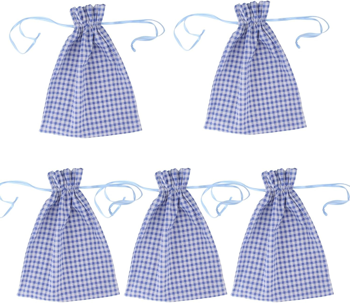 Meseey 5 Pcs Large Buffalo Plaid Burlap Bags with Drawstring - Gingham Sacks Gift Pouch Bags for Easter, Spring, Birthday, Baby Shower (6Wx8L, blue-white plaid)