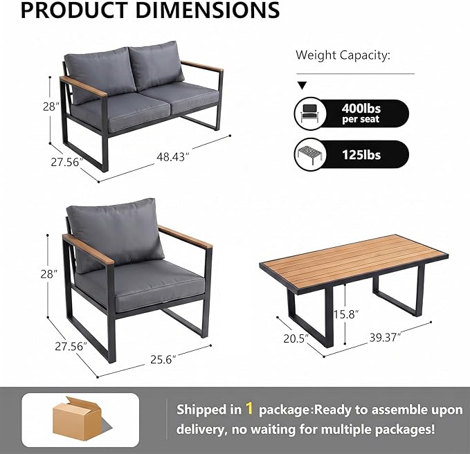 Modern Patio Furniture Set, 4 Pieces Outdoor Conversation Set - Image 8