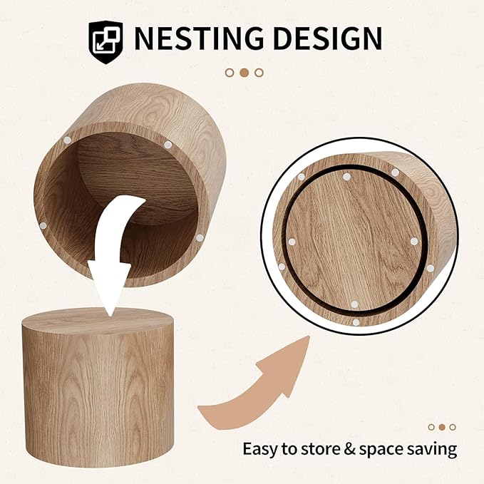 Small Round Coffee Table Nesting End Table Set of 2, Wood Side Circle Accent - Image 3