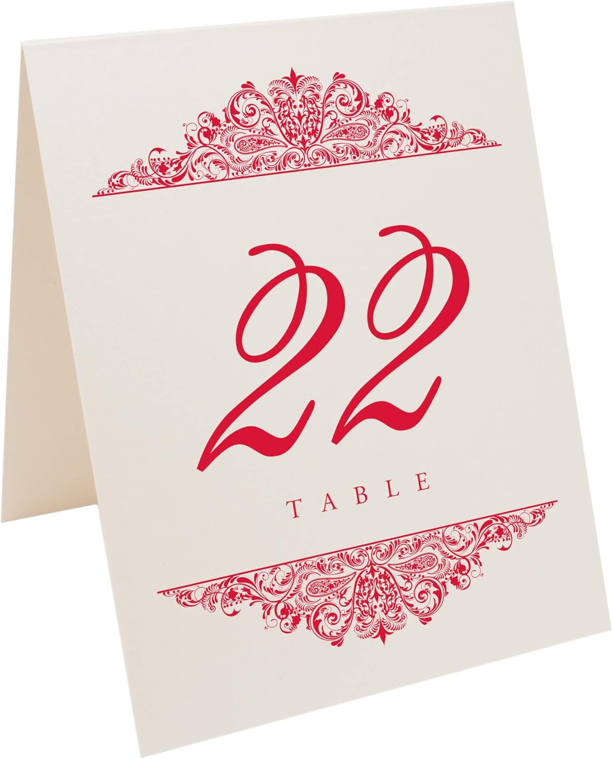 Paisley Wedding Table Numbers (Select Color/Quantity), Champagne, Ruby Red, 1-200, Double Sided, Tent or Use in a Stand, Great for Parties & Restaurants - Made in the USA