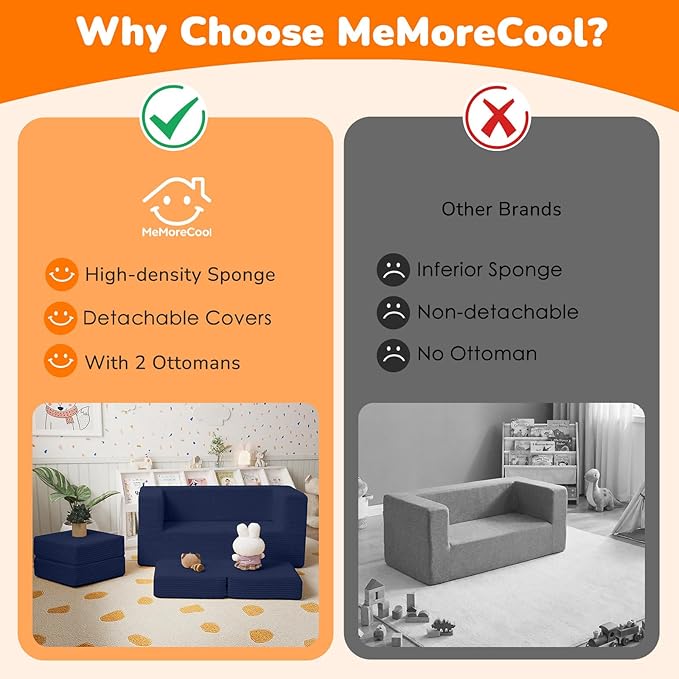 MeMoreCool Modular Kids Couch, Corduroy Play Toddler Couch - Image 7