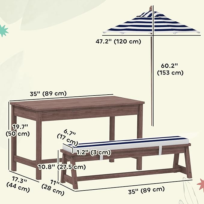 Qaba Kids Picnic Table, Outdoor Wooden Table & Bench Set - Image 7