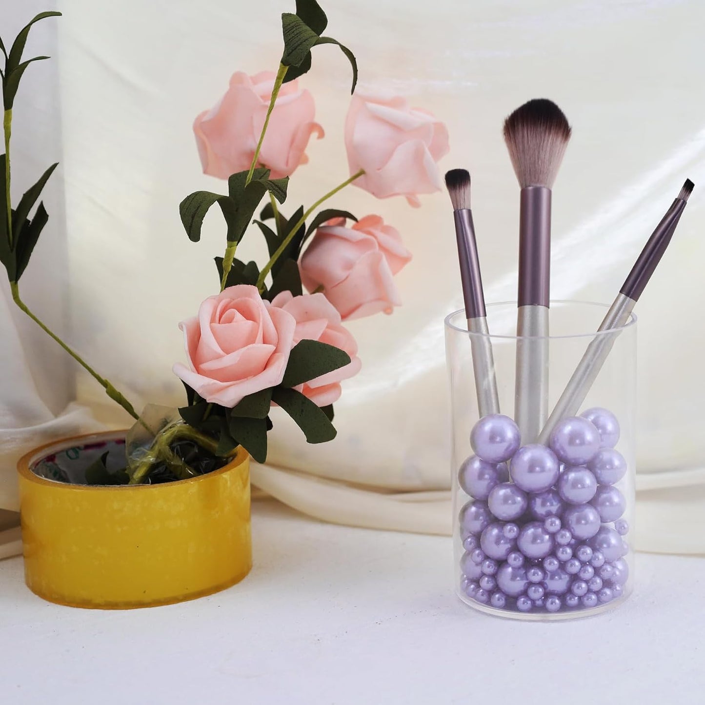 260Pcs Lightpurple Glossy Beads for Centerpiece Decor, Artifical Pearls Vase Filler, Makeup Brush Beads, No Hole Round Pearl Beads for Wedding Birthday Christmas Party Home Decor(18mm 14mm 6mm)