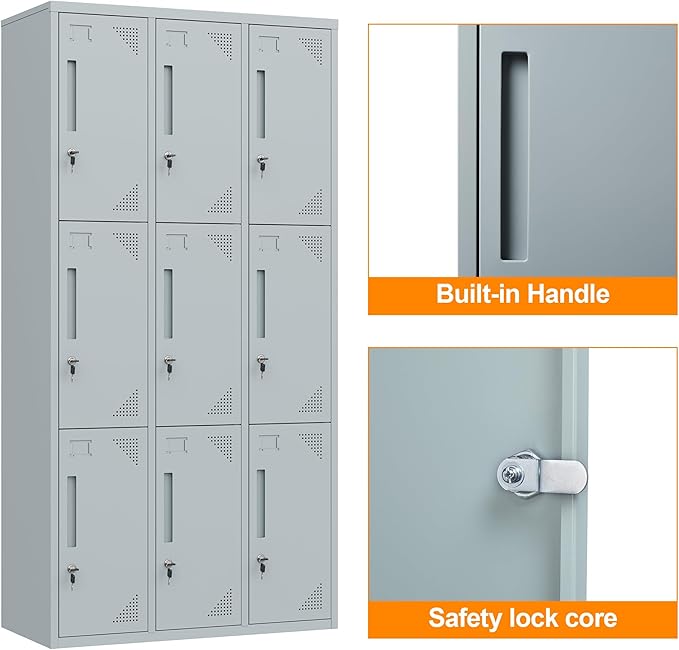 Metal Locker with 9 Doors Employees Locker, Metal Storage Locker with Hooks - Image 5