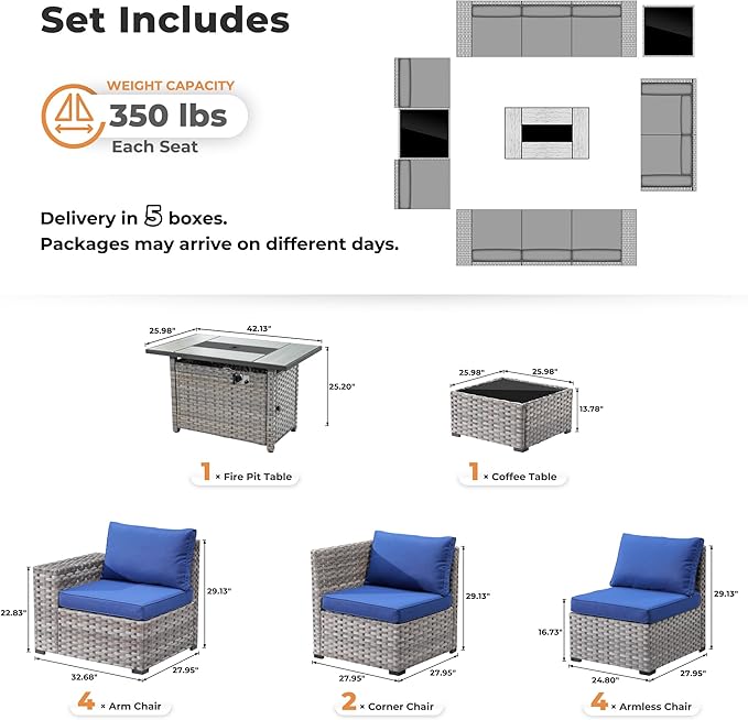 ovios 13 Pieces Patio Furniture Set, Outdoor Wicker Sectional Sofa - Image 8
