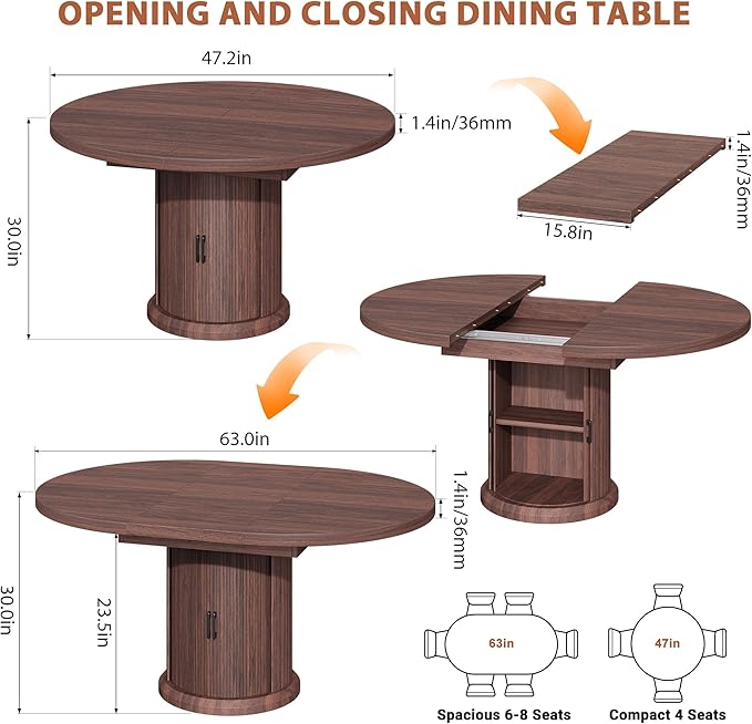 Jocoevol 47″–63″ Extendable Round Dining Table - Image 2