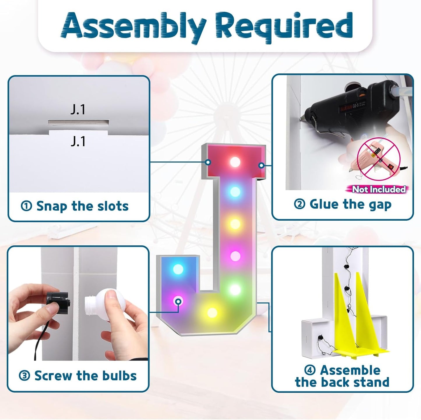 imprsv 3FT Colorful Marquee Light Up Letters J, 18 Colors Large Light up Letters Alphabet Sign with Remote, Big Marry Me Sign, Birthday Party Decorations Baby Shower Anniversary Wedding Decoration