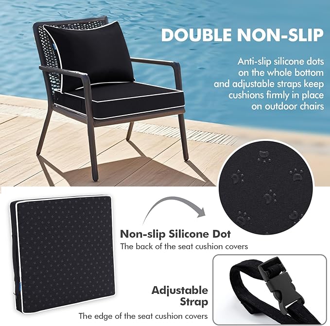 MIULEE Black Outdoor Seat Cushion 22x24 Inch Waterproof & 3 Year Fade Resistant - Image 4
