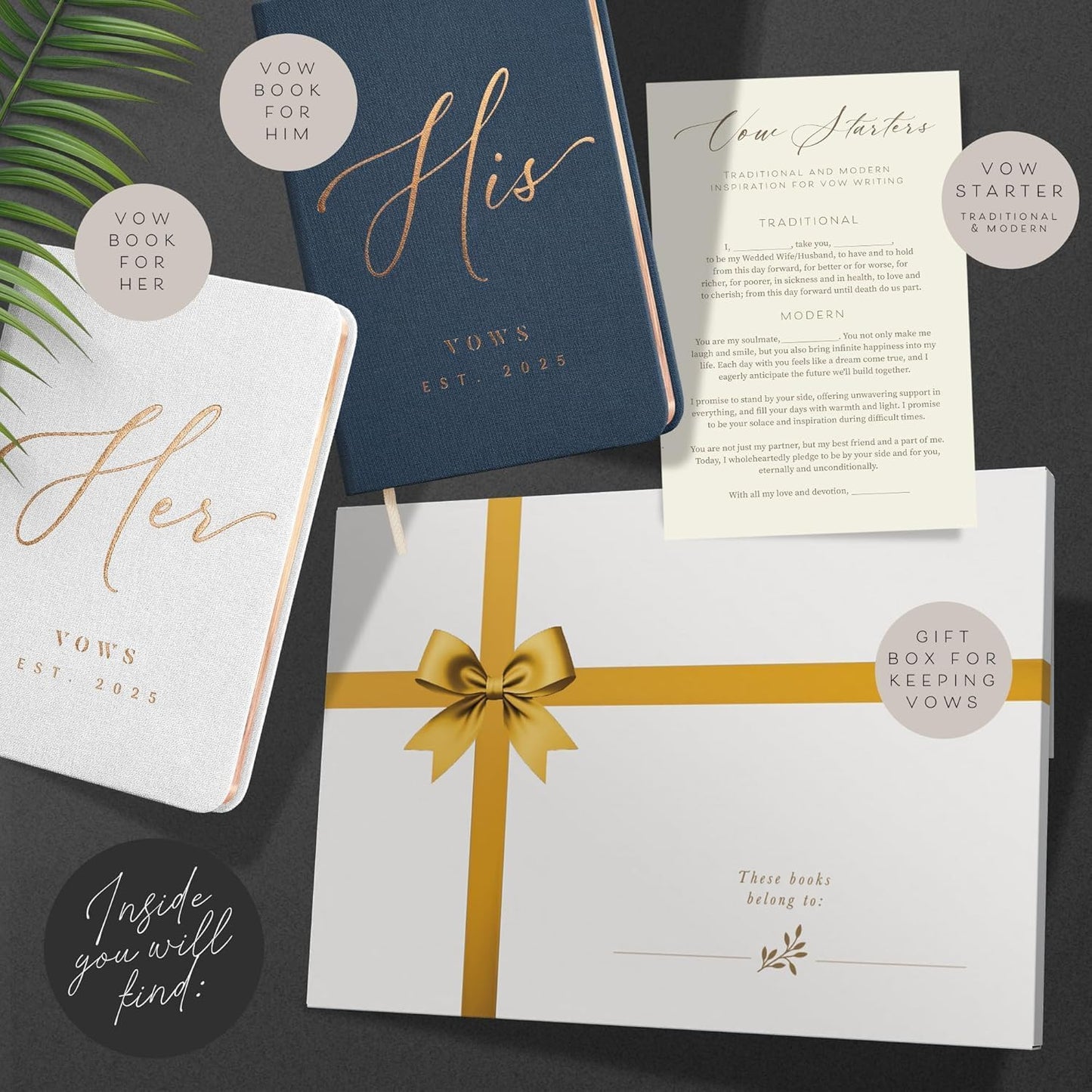 Custom 2025 Vow Books His & Hers - White & Navy Linen Wedding Vow Books Ideal as Wedding Accessories for Brides & Grooms, His & Hers Gifts - Wedding Registry Must Haves 2025 & Elopement Essentials