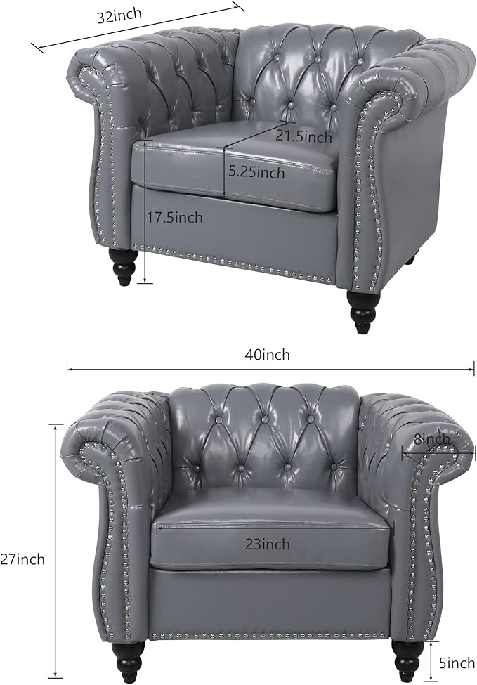 LEVNARY Leather Upholstered Armchair, Mid-Century Modern Single Sofa Chair - Image 2