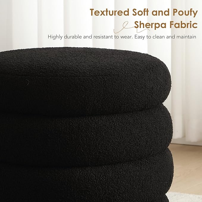 Flouki 19.5" Storage Ottoman Round, Vanity Stools - Image 6