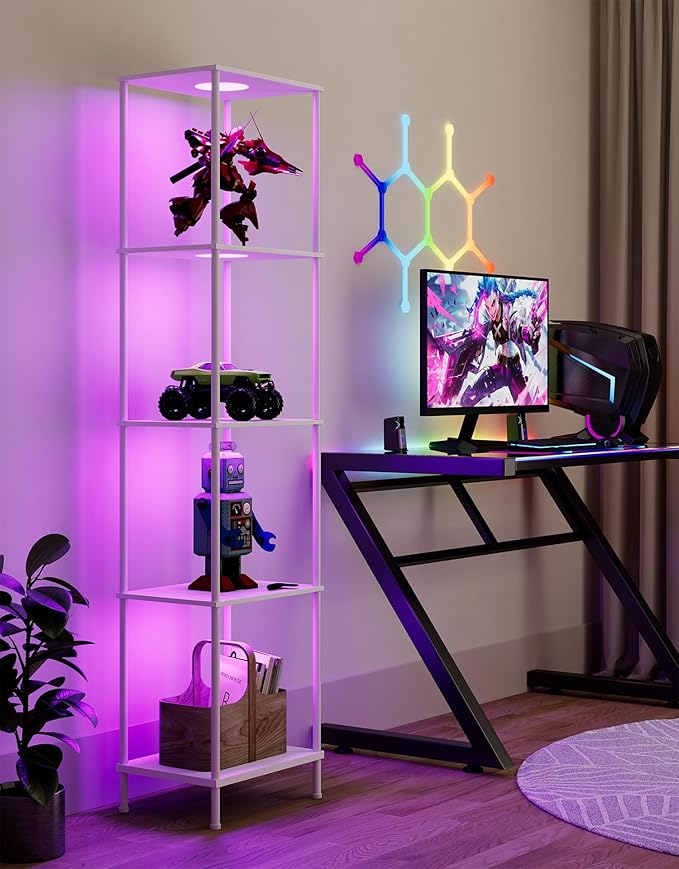 Display Shelf with RGBCW Light, Color Changing Curio Cabinet Floor Lamp with - Image 7