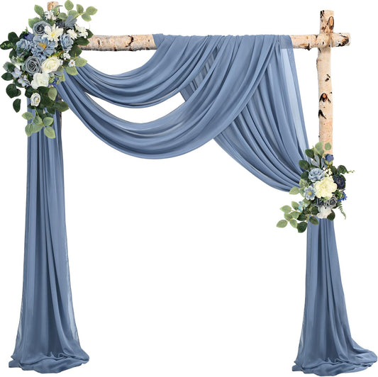 20Ft Length x 28" Width 4 Panels Wedding Arch Draping Fabric Dusty Blue Arch Drapes Chiffon Fabric Sheer Curtains Backdrop for Party Bridal Decorations Wedding Ceremony Ceiling Stage Reception Decor