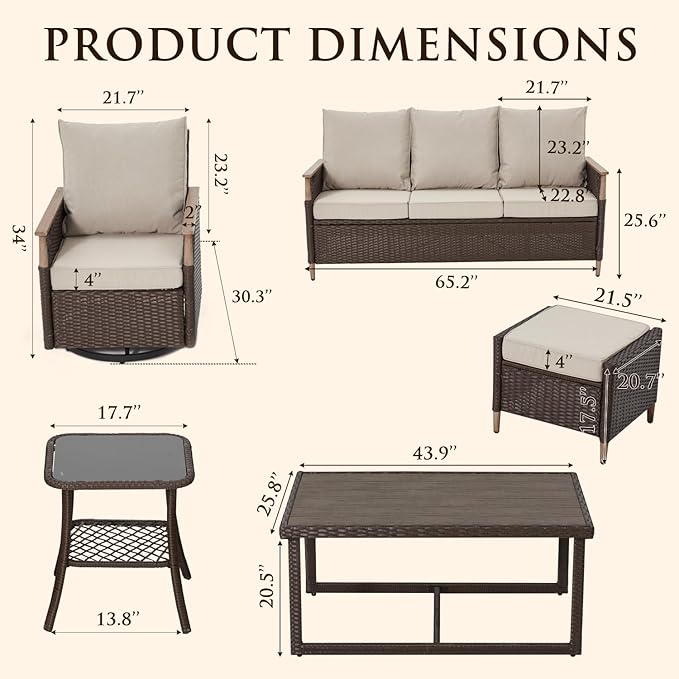 MELLCOM 7 Piece Patio Furniture Set Wicker Patio Conversation Set Rocking - Image 2