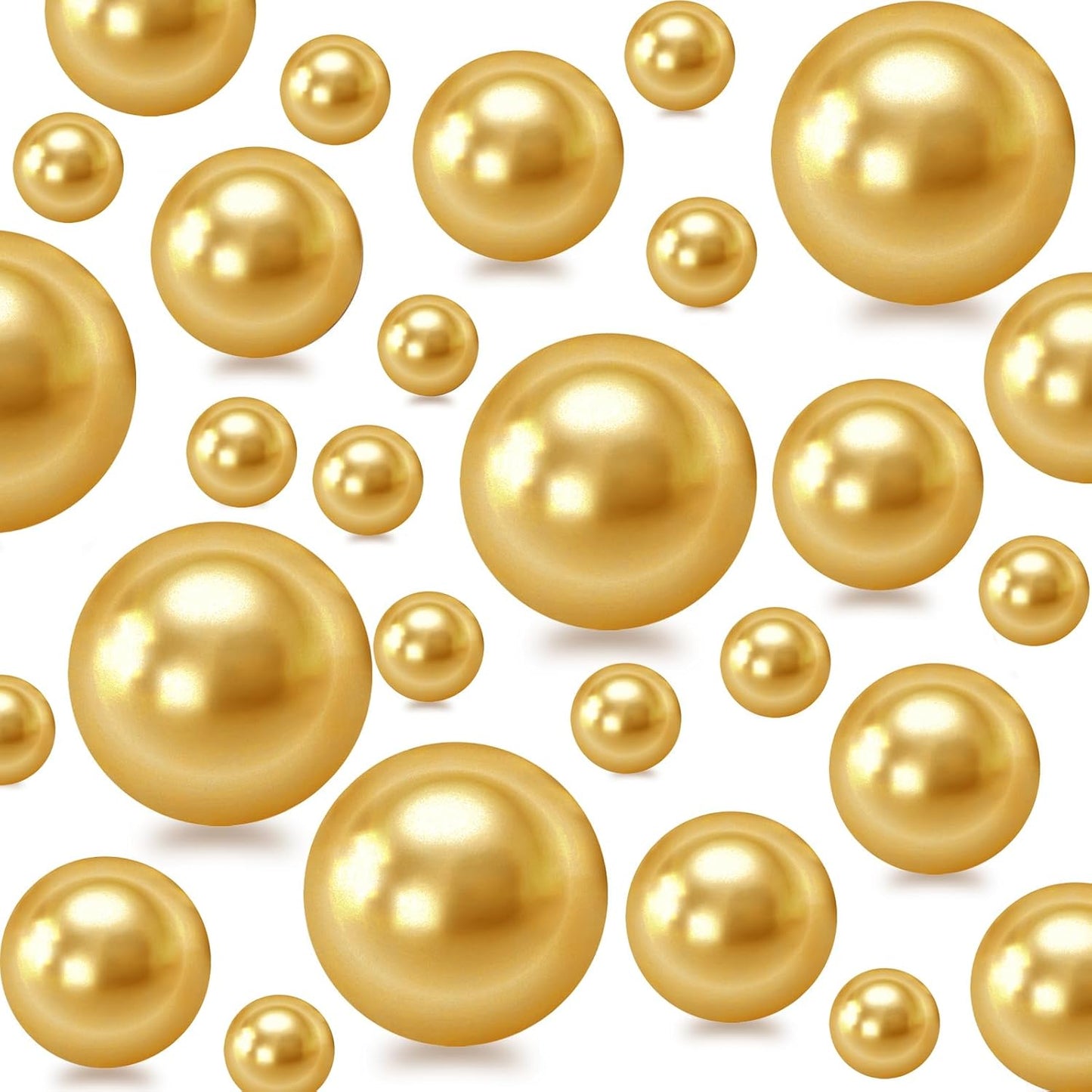 150Pcs Gold Polished No Hole Faux Pearl Beads for Vase Filling Decorations, Plastic Pearls Vase Fillers, Table Scatters, Wedding Centerpiece, Home Decor, 8/14/20 mm