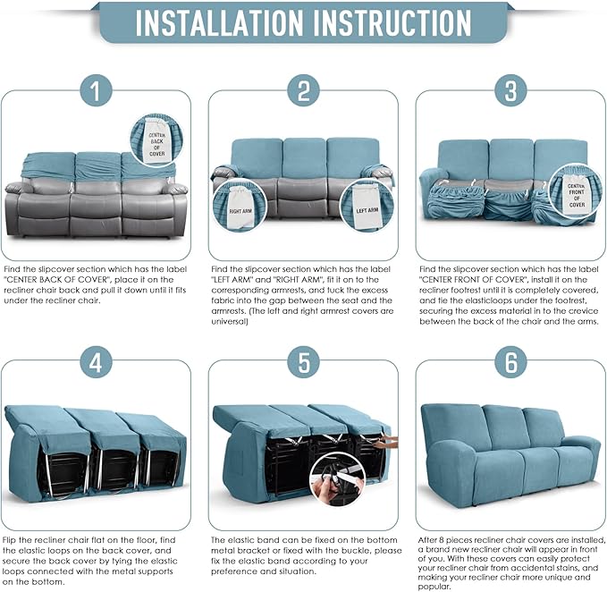 TAOCOCO Recliner Sofa Covers 8-Pieces Stretch Large Couch Covers - Image 6