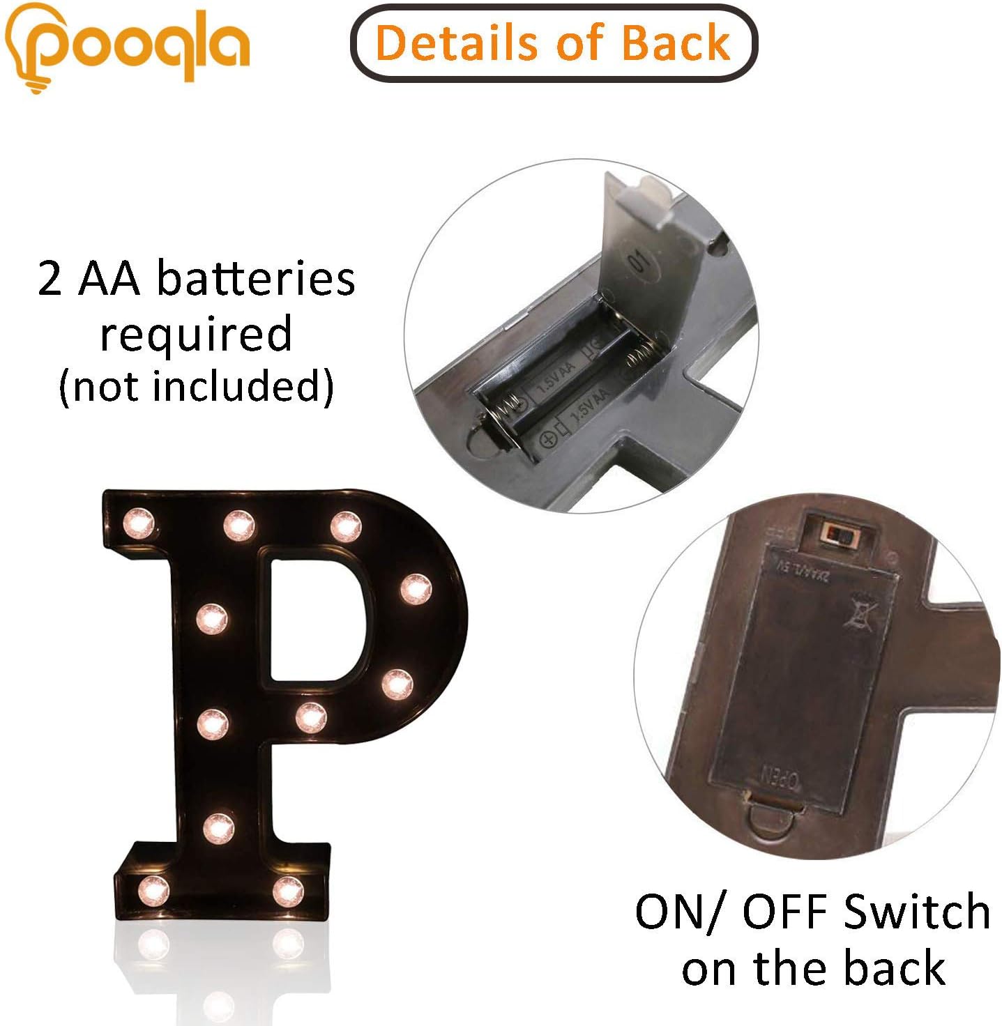 LED Illuminated Letter Marquee Signs - Alphabet Decorative Letter Lights For Wedding Birthday Party Christmas Night Light Lamp Home Bar Decoration (P - Black)