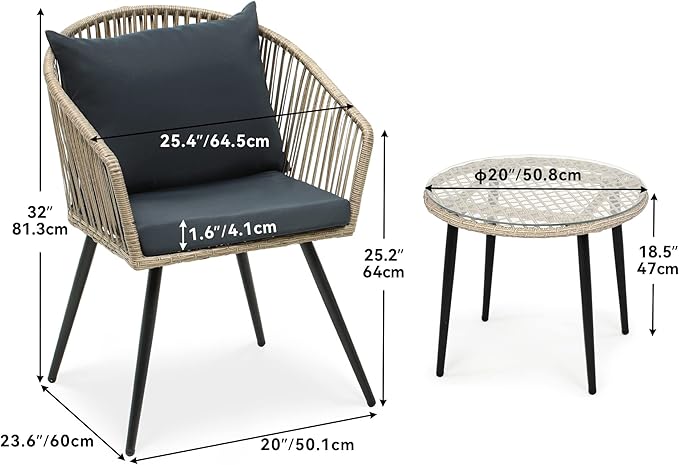 YITAHOME 3-Piece Outdoor Patio Furniture Wicker Bistro Set, All-Weather Rattan - Image 7
