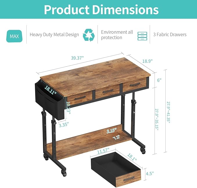 WINAZ Rolling Standing Desk Adjustable Height - Image 3