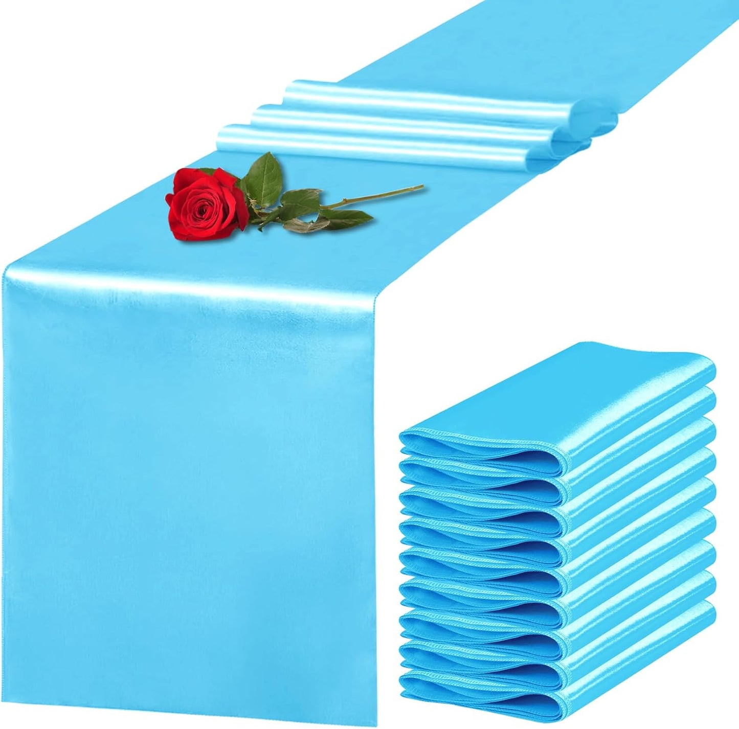10 Pack Satin Table Runner 12 x 108 Inch Long Blue Silk Table Runner for Wedding Party Banquet Birthday Decoration