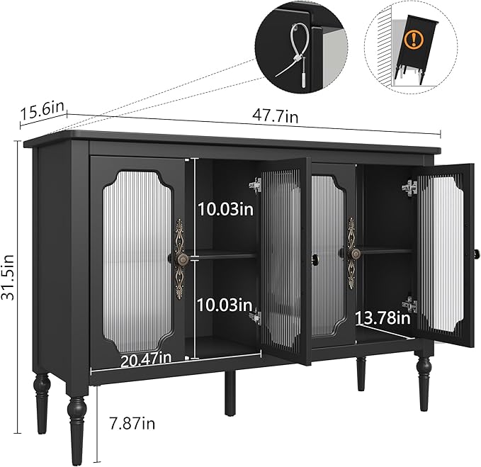 Vintage Buffet Sideboard with 4 Glass Doors, Deractive Crezada - Image 2