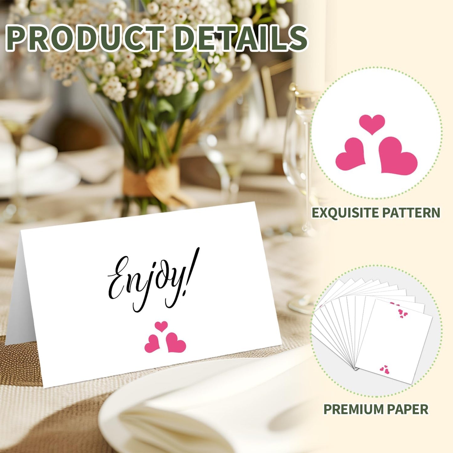 25 Pink Heart Place Cards for Table Seating, Cute Wedding Name Place Cards, Tent Card for Birthday Baby Shower Bridal Shower Reception Dinner Party Decorations -A27