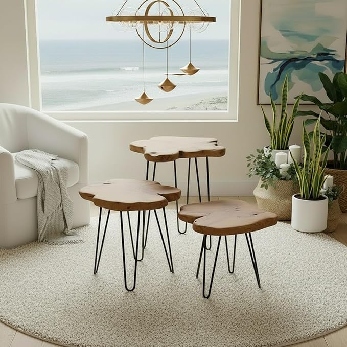 WELLAND Live Edge Cedar End Table, Unique Desktop Side Table, Natural Clear - Image 9