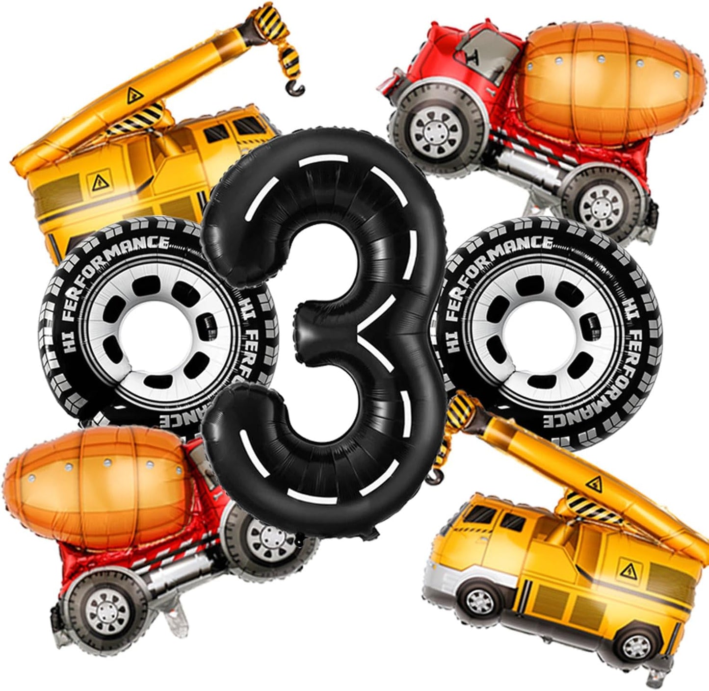 3rd Birthday Decorations for Boys Construction Balloons 40inch Number 3 Balloons Truck Foil Balloon for Construction Birthday Party Decorations Supplies