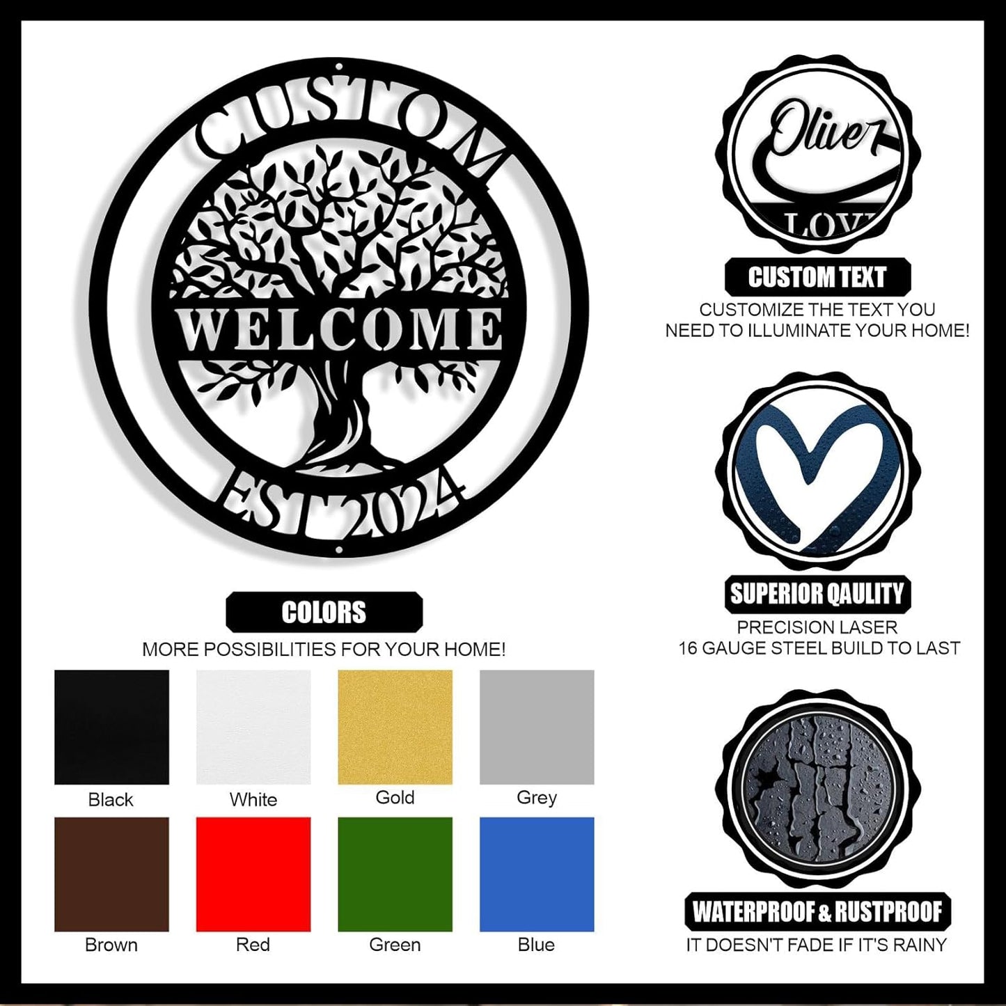 Personalized Tree of Life Metal Sign Wall Art Decor, Custom Wedding Gifts for Couples, Custom Family Name Sign, Christmas Valentine's Day Housewarming Gifts