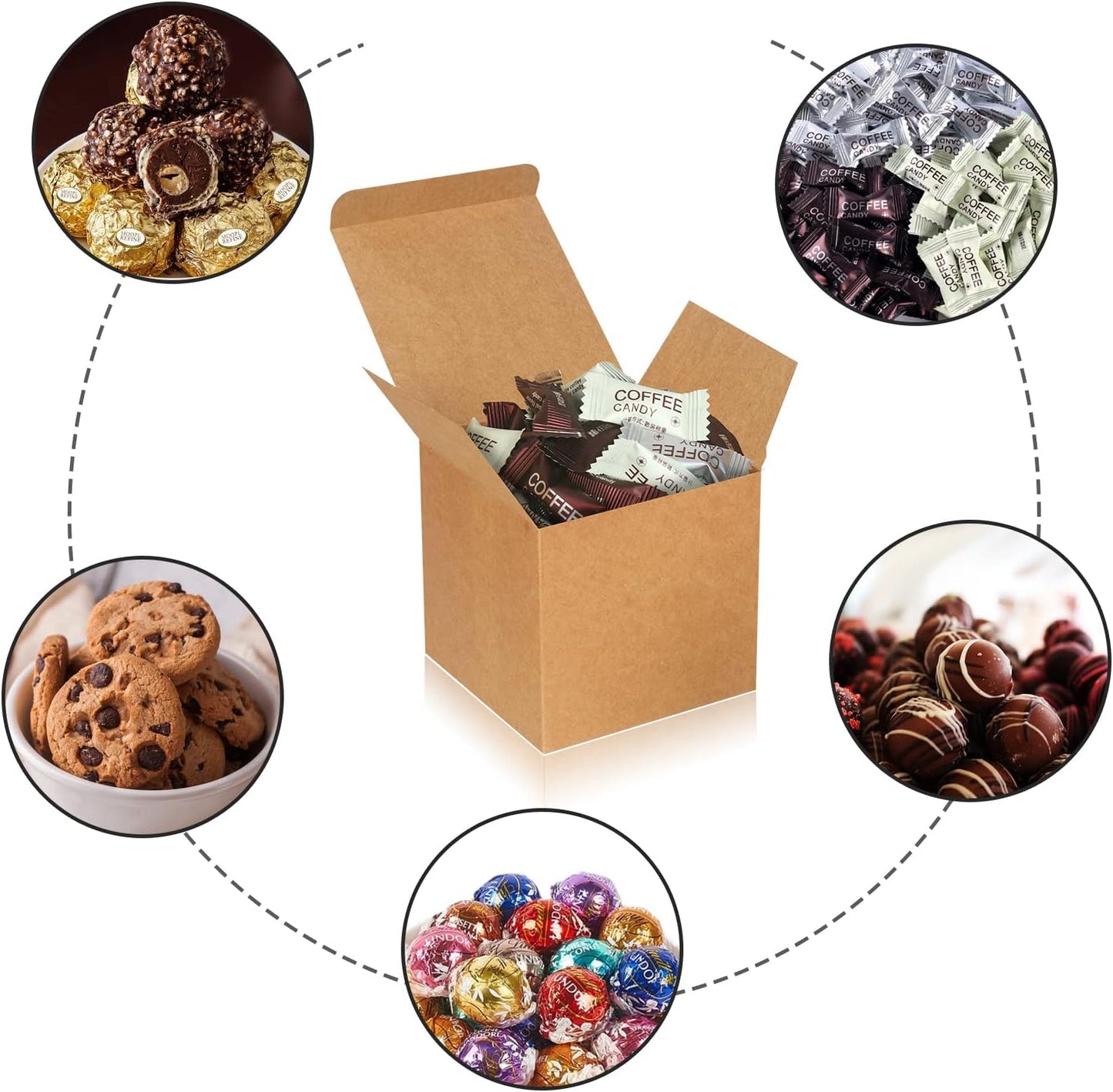 50 Pack Small Gift Boxes, 2x2x2 Favor Boxes Brown Paper Gift Boxes with Lids for Presents, Crafting, Cupcake Boxes, Gifts, Candy Boxes for Wedding Party Bridal Shower Baby Shower Favors