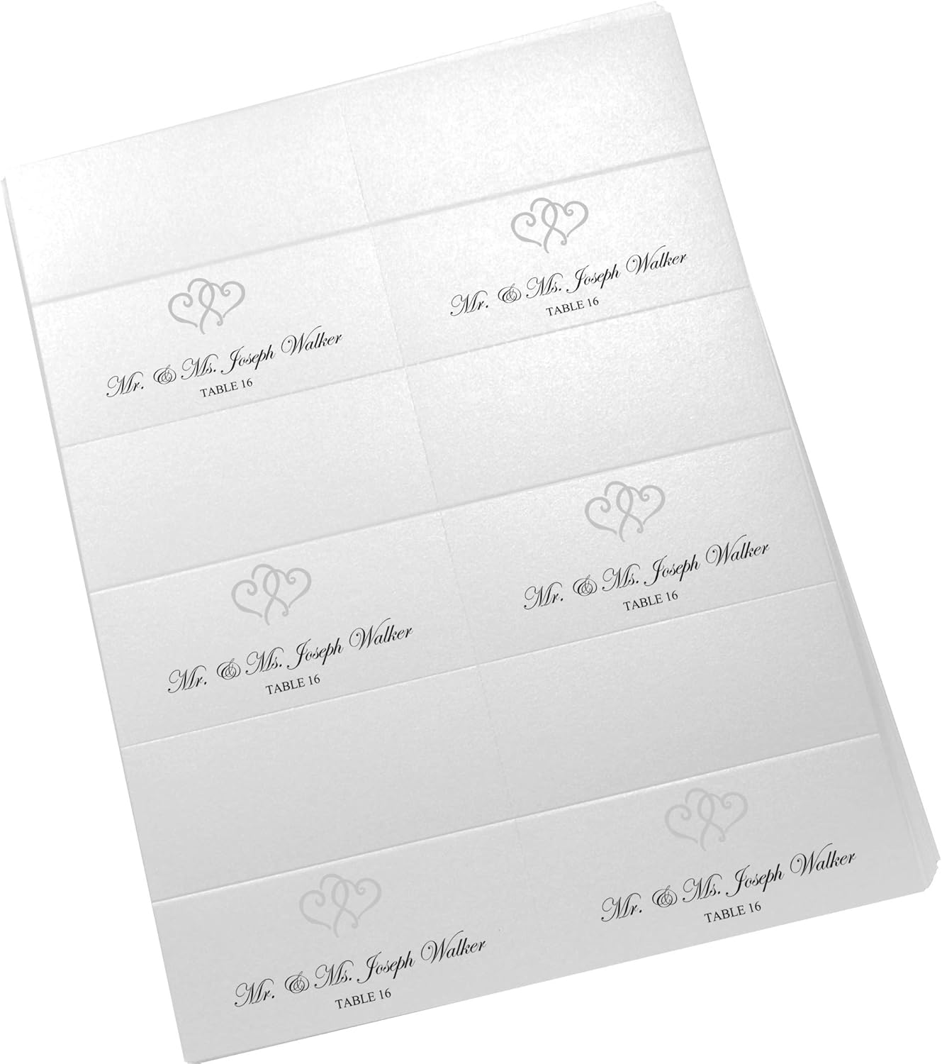 Linked Hearts Printable Place Cards, Silver (Choose Color), Set of 60 (10 Sheets), Laser & Inkjet Printers - Wedding, Party, Dinner, and Special Events - Made in the USA
