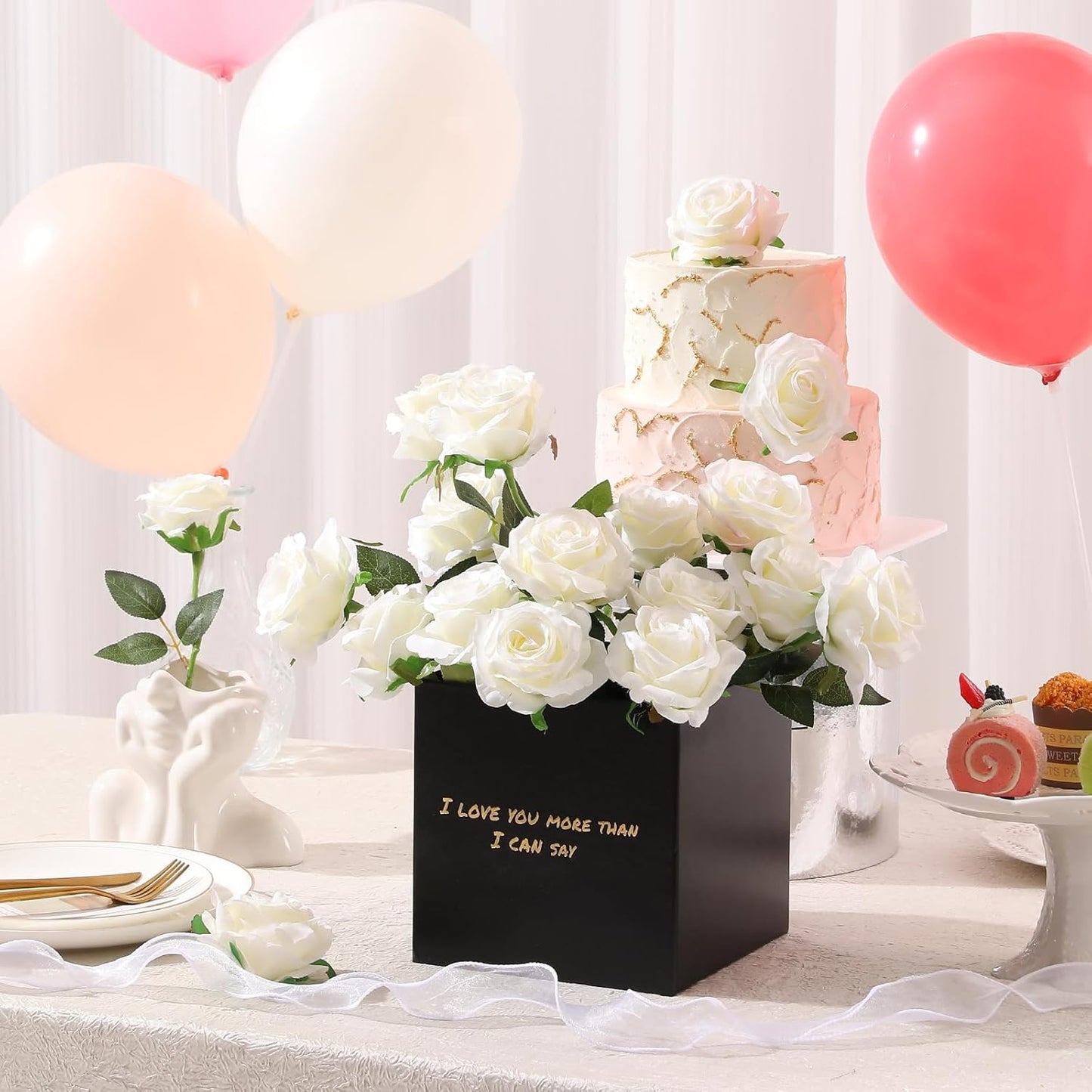 Tifuly White Roses Artificial Flowers -12 pcs Realistic Single Long Stem Fake Silk Roses Bouquet for Party Home Wedding Centerpiece Office DIY Decor（Off White）