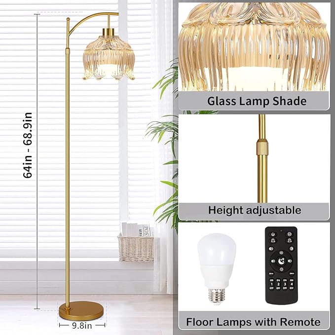 QIYIZM Flower Floor Lamp for Living Room, Glass Mid Century Modern Brass Tall - Image 4