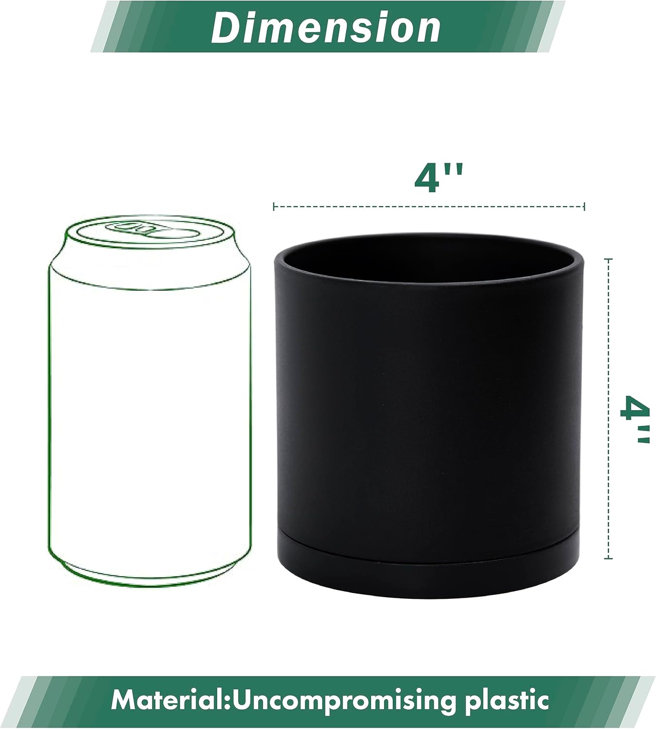 D'vine Dev 4 Pack 4 Inch Modern Plastic Plant Pots, Small Garden Planters for Plant with Drainage Holes and Saucers, Black Color, 74-Y-E-2