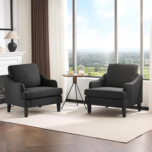 VINGLI Linen Fabric Accent Chairs Set of 2, Comfy Sofa Chair Living Room by VINGLI