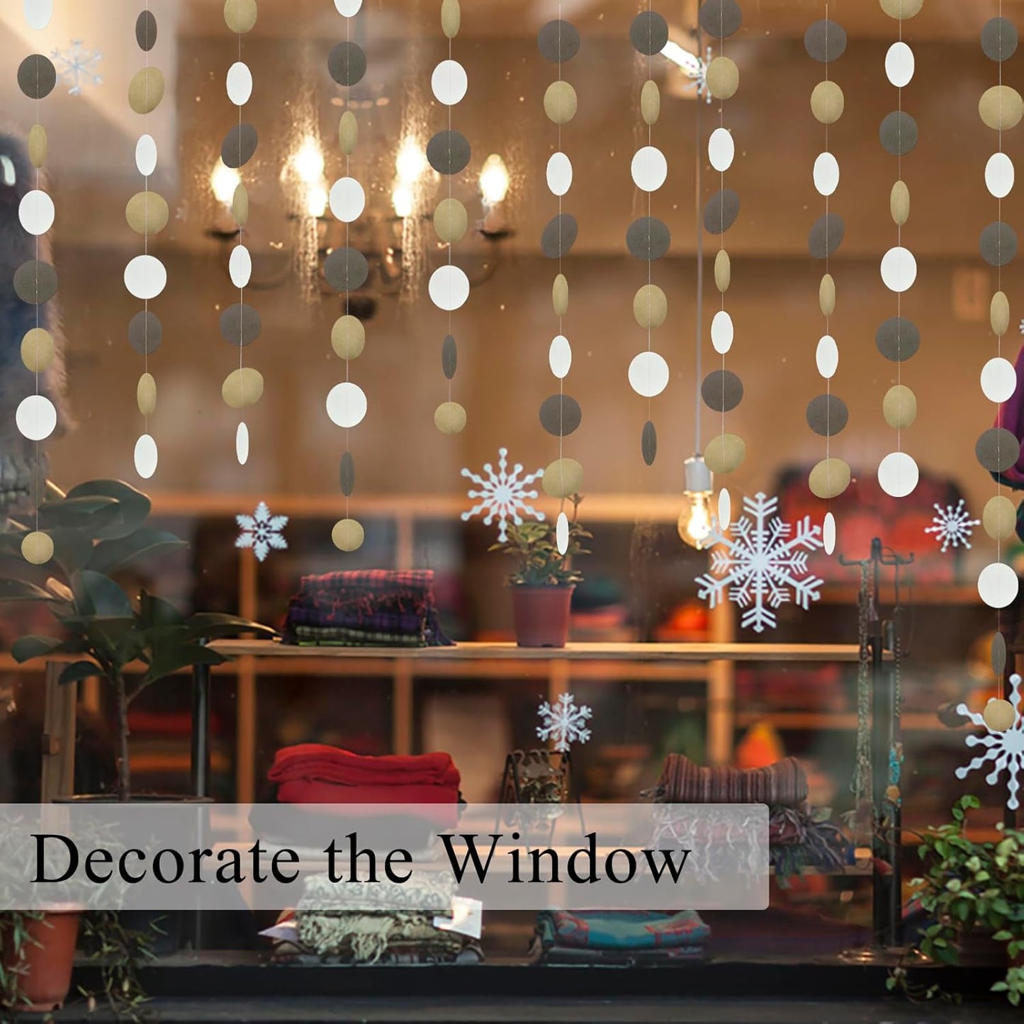 MerryNine Paper Garland 5 Pack, 50ft Glitter Paper Garland Circle Dots Hanging Decor, Banner for Baby Shower, Birthday, Nursery Party Decor (Brown Kraft Beige)