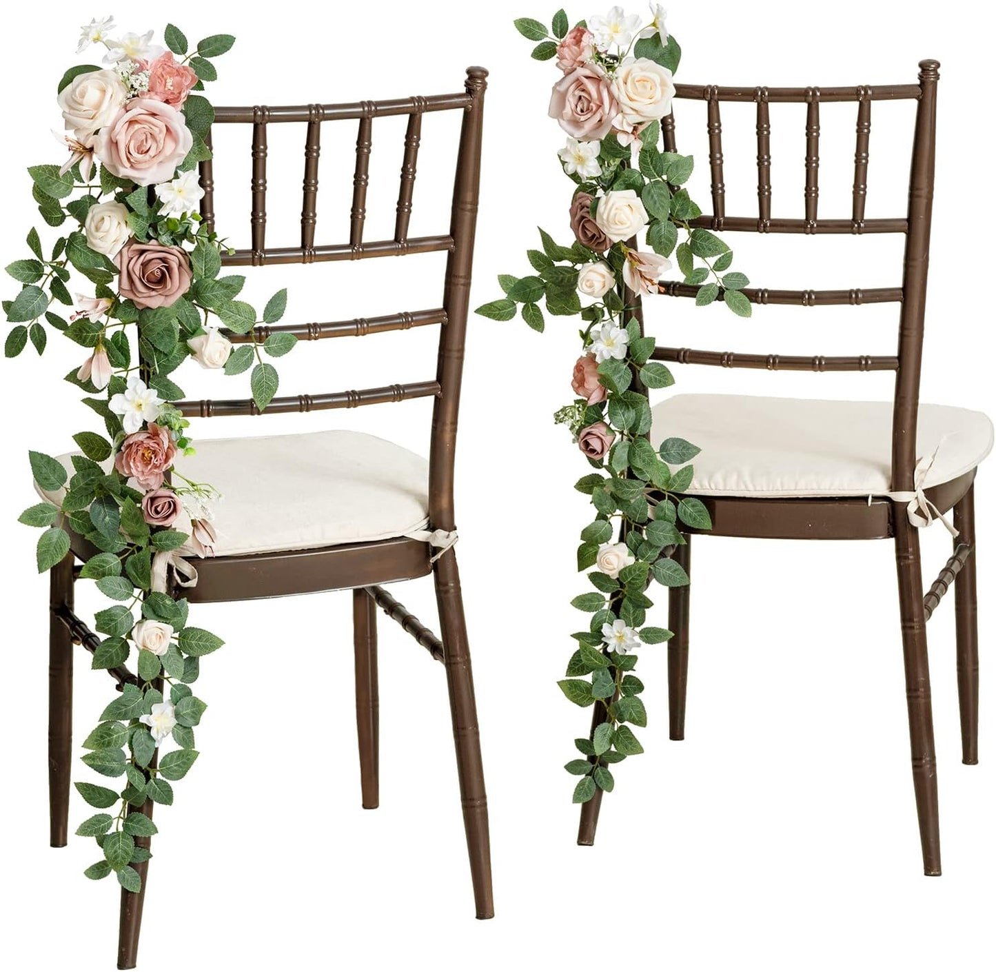 Ling's Moment 10pcs Wedding Chair Decorations Aisle Floral Swag Artificial Pew Flowers Hanging Garland Pink Blush & Cream For Ceremony Reception Church Rose Floral Faux Arrangement Party Outdoor Decor