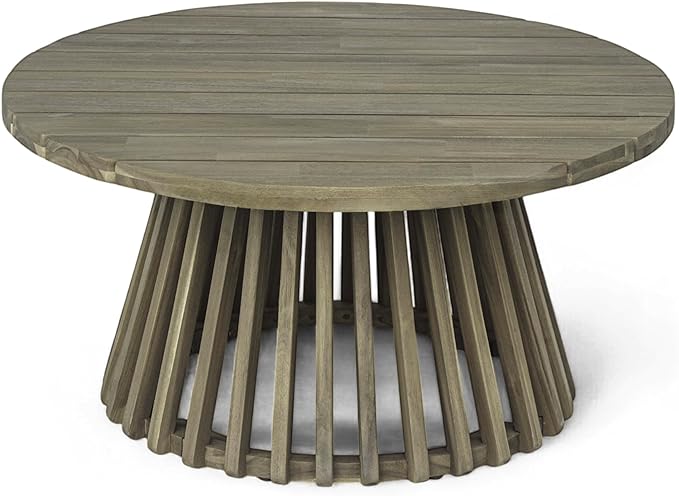 Merax Patio Outdoor Acacia Wood Round Coffee Table - Image 3