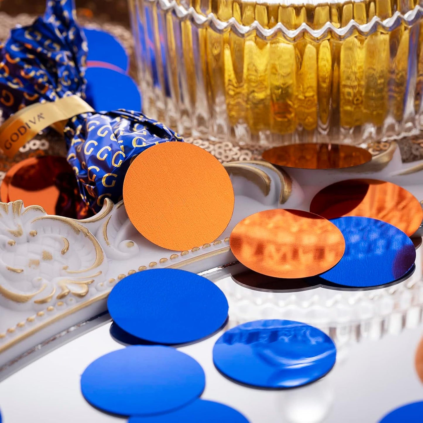 Orange Blue Table Confetti Party Decorations Metallic Circle Dot Confetti, 1.2 Inch, 300pcs