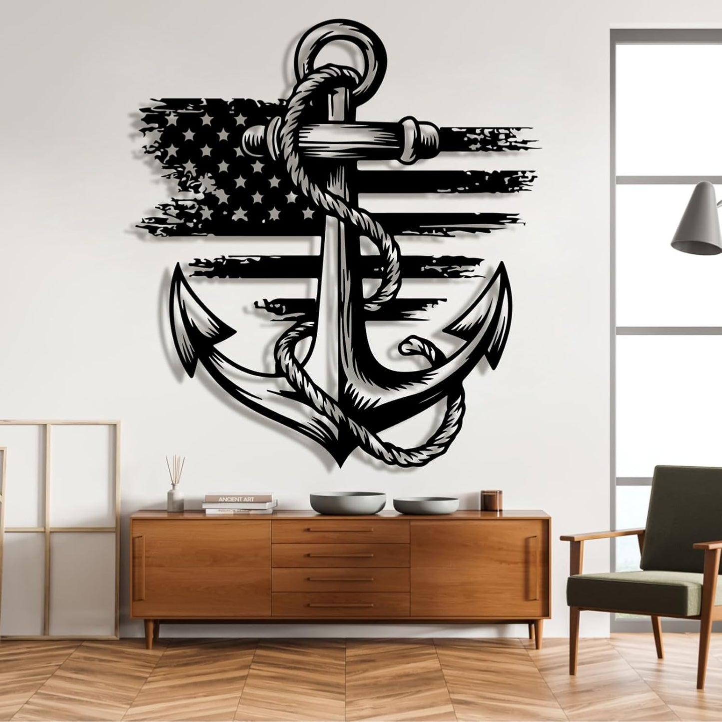 lunwall Metal Anchor Wall Decor, Anchor Metal Sign, Metal Anchor Decor, Anchor Metal Wall Art, Metal Nautical Wall Decor, Metal Wall Decor Coastal, Anchor Wall Decor (black, 30L x 27W / 76 x 69 cm)