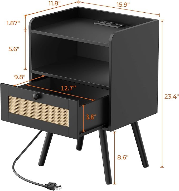 SUPERJARE Nightstands with Charging Station, Bedside Table Set of 2 with PE - Image 3