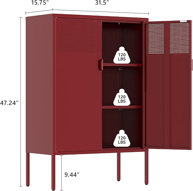 Metal Storage Cabinet, 2 Door TV Stand, Metal Mesh Accent Cabinet, Magnetic - Image 3