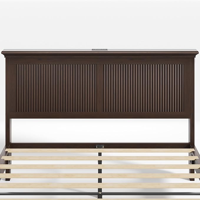 Lifezone Queen Bed Frame with Headboard, Solid Wood Bed Frame Queen Size with - Image 10
