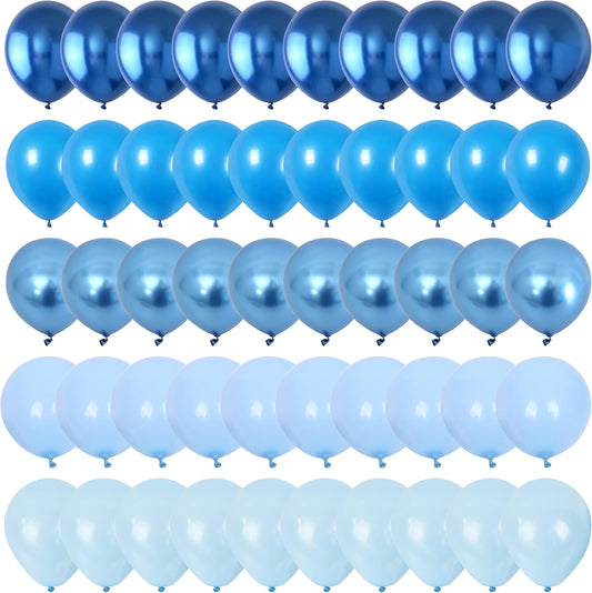 Blue Balloon Set, 60 Packs 12 Inches Metallic Balloons Pearl Macaron Baby Blue Balloon Light Blue Mixed Ballons for Bridal Shower, Baby Shower, Birthday, Wedding Party
