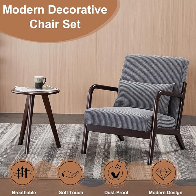Hanuq】Mid-Century Modern Accent Chair&Coffee Table Set, Vintage Luxury Style - Image 6