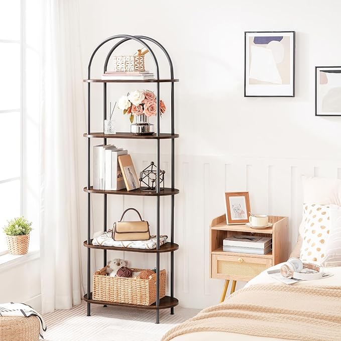 HOOBRO 5 Tier Open Bookshelf, Industrial Arched Bookcase Display Shelf Rack - Image 8